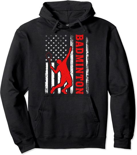 Discover Badminton Sports Lover American Flag Badminton Pullover Hoodie