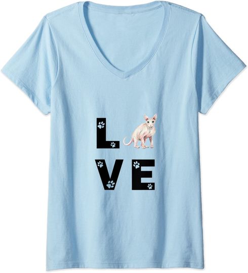Discover T-shirt de Mulher Amor com Gato com Decote em V