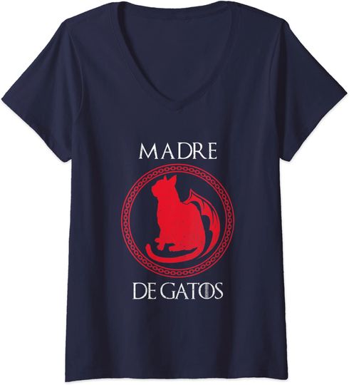 Discover T-shirt de Mulher Madre de Gatos com Decote em V