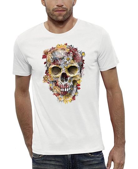 Discover T-shirt de Homem com Crânio de Flor