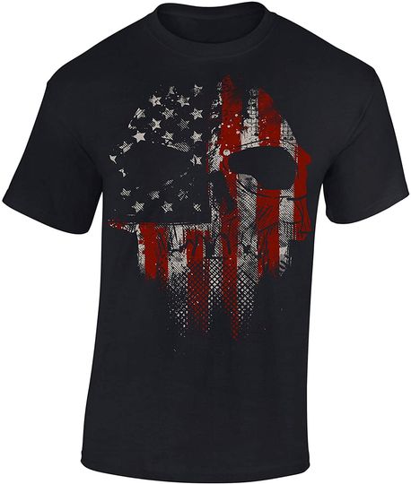 Discover T-shirt de Homem com Crânio de Bandeira dos Estados Unidos