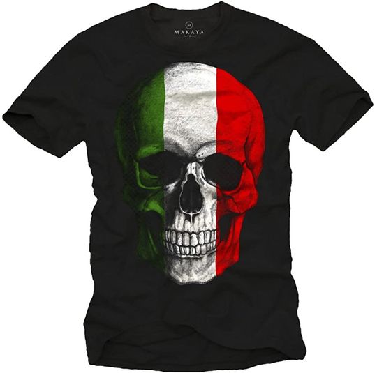 Discover T-shirt de Homem com Crânio de Bandeira do Itália