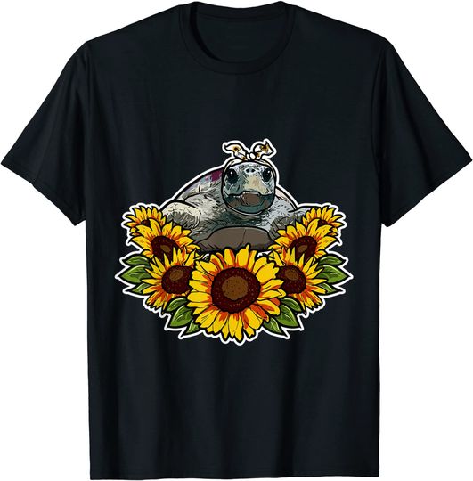 Discover T-shirt Unissexo Tartaruga Linda com Girassol