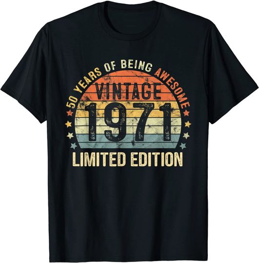 Discover T-shirt para Homem e Mulher Vintage 1971 Limited Edition 50º Aniversário 50 Anos