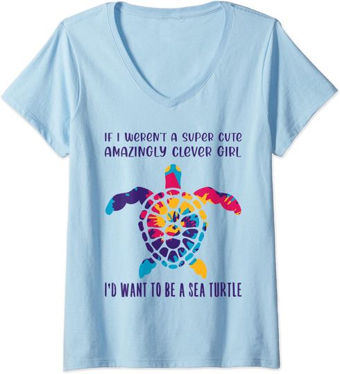 Discover T-shirt de Mulher I’D Want To Be A Sea Turtle com Decote em V