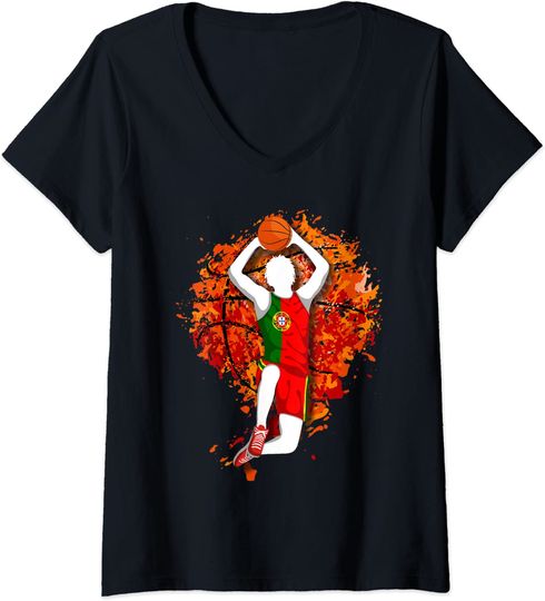 Discover T-shirt de Mulher Basquete de Portugal com Decote em V