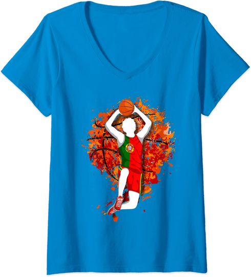 Discover T-shirt de Mulher Basquete de Portugal com Decote em V