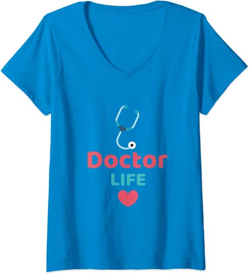 Discover T-shirt de Mulher Profissão Médica É Minha Vida com Decote em V