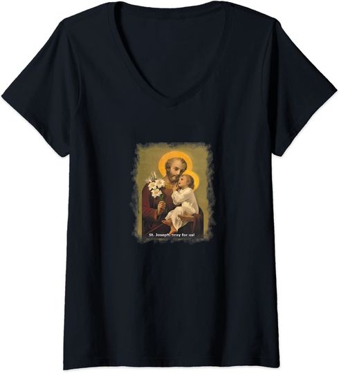 Discover T-shirt de Mulher São José e Jesus Santo Católico