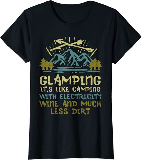 Discover T-shirt de Mulher Glamping Its Like Camping With Electricity Wine