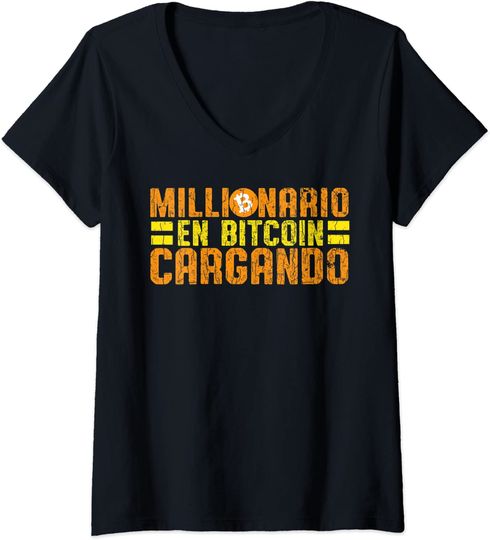 Discover T-shirt de Mulher Bitcoin Milionário Carregando Decote em V