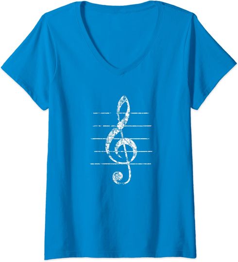 Discover T-shirt de Mulher com Nota de Música Branca Decote em V