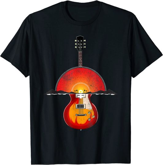 Discover T-shirt Unissexo Silhueta da Guitarra Música Acústica