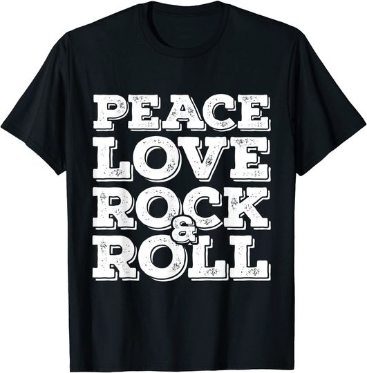 Discover T-shirt Unissexo Presentes da Música Peace Love Rock N Roll