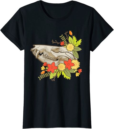 Discover T-shirt de Mulher com Caveira das Flores