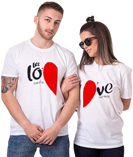 Discover Camisete de Casal com Coração de Vermelho Love