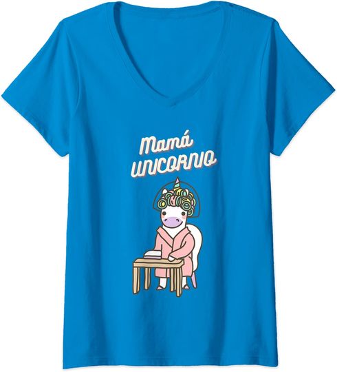 Discover T-shirt de Mulher Mamá Unicórnio com Decote em V