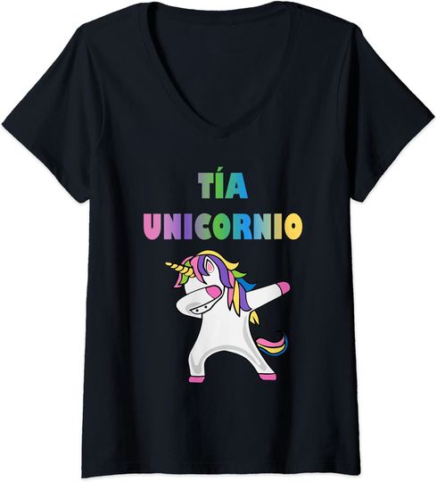 Discover T-shirt de Mulher Tia Unicórnio com Decote em V