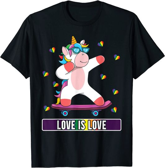 Discover T-shirt Unissexo Unicórnio Engraçado Love Is Love