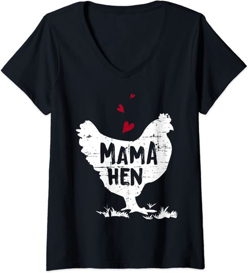 Discover T-shirt de Mulher com Galo Mama Hen Decote em V