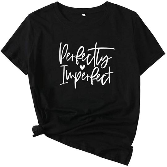 Discover T-shirt de Mulher com Estampa de Letra Perfectly Imperfect
