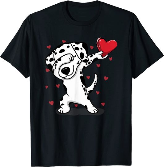 Discover T-shirt Unissexo Cão Divertido com Coração Vermelho
