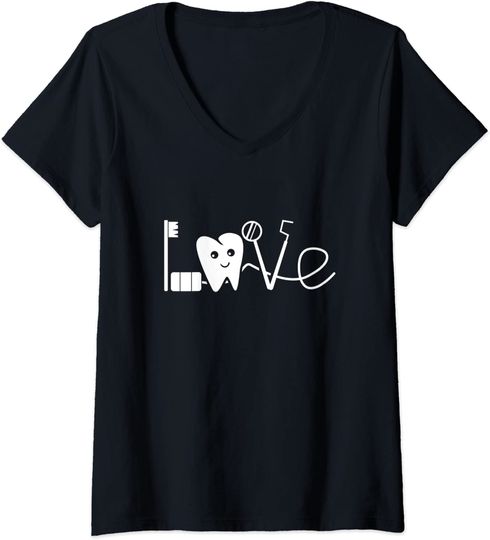Discover T-shirt de Mulher Dentista no Dia dos Namorados Decote em V