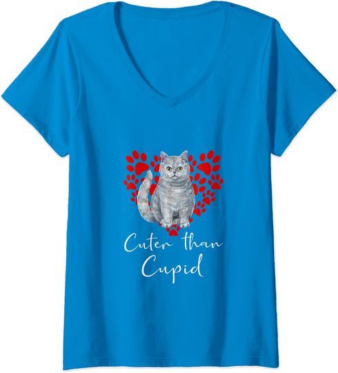 Discover T-shirt de Mulher com Gato Cuter Than Cupid Decote em V
