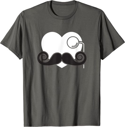Discover T-shirt Unissexo Coração com Bigode e Monóculo