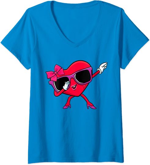 Discover T-shirt de Mulher com Coração Divertido Decote em V