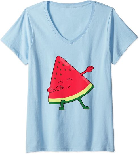 Discover T-shirt de Mulher Melancia Divertida no Verão Decote em V