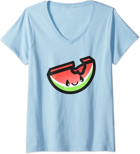 Discover T-shirt de Mulher com Estampa de Melancia Fruta de Verão Decote em V