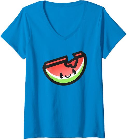 Discover T-shirt de Mulher com Estampa de Melancia Fruta de Verão Decote em V