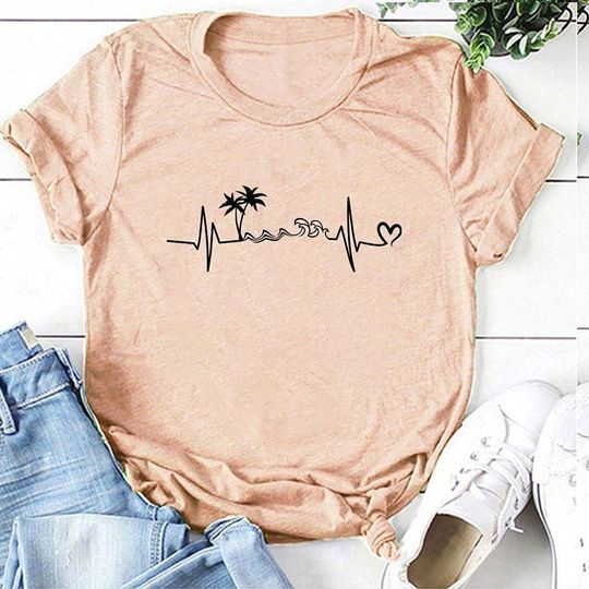 T-shirt Unissexo Batimento Cardíaco com Verão na Praia