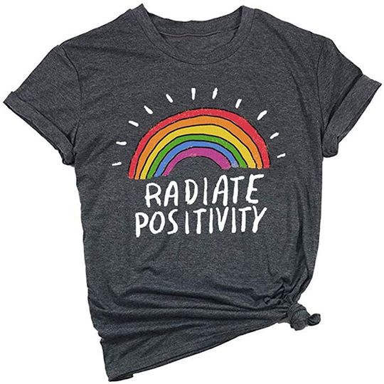 Discover T-shirt de Mulher com Estampa de Arco-Íris Radiate Positivity