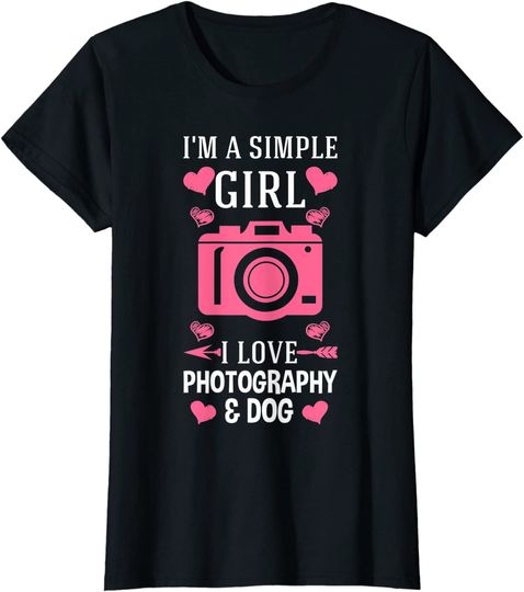 Discover T-shirt de Mulher I’m A Simple Girl I Love Photography And Dog