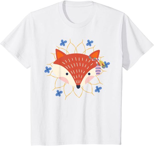 T-shirt Unissexo com Raposa e Flores