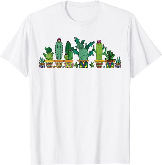 T-shirt Unissexo com Estampas de Jardim de Cactos