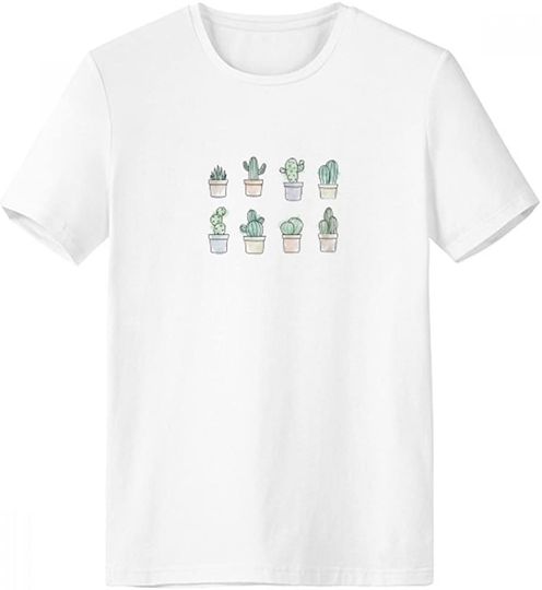 T-shirt Unissexo Simples com Estampa de Cactos