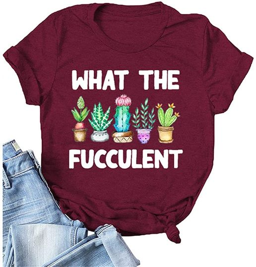 Discover Camisete para Mulher What The Fucculent com Estampa de Cactos