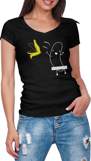 Discover T-shirt de Mulher Banana Despida Engraçada com Decote em V