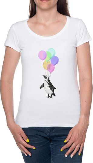 Discover T-shirt de Mulher com Pinguins e Balões