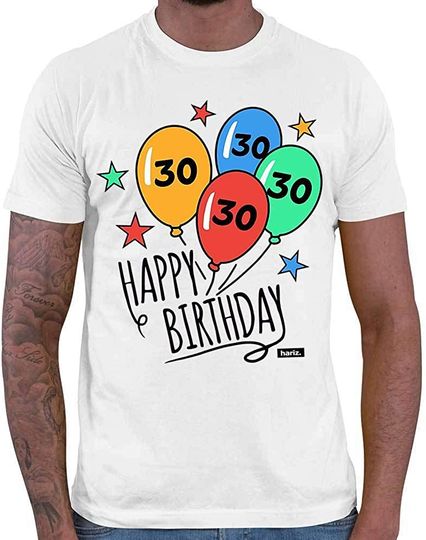 Discover Camisete de Homem com Balões de Feliz 30 Aniversário Presente de Aniversário