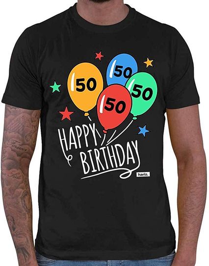 Camisete de Homem com Balões de Feliz 50 Aniversário