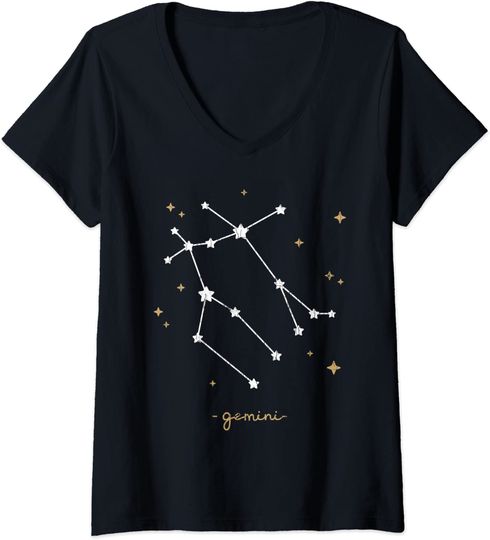 Discover T-shirt de Mulher Astrologia de Gêmeos com Decote em V