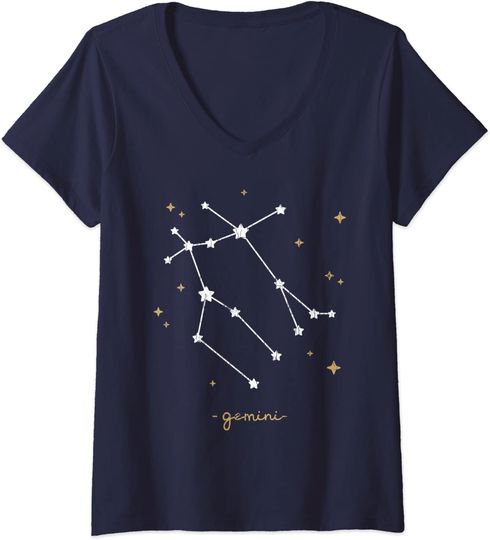 Discover T-shirt de Mulher Astrologia de Gêmeos com Decote em V