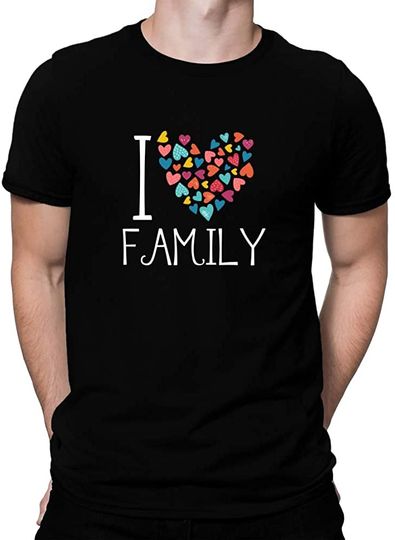 Camisete de Homem I Love Family com Coração Colorido