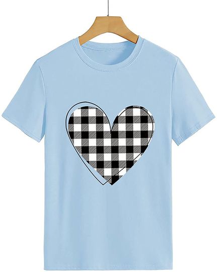 Discover T-shirt de Mulher com Amor de Padrão Xadrez