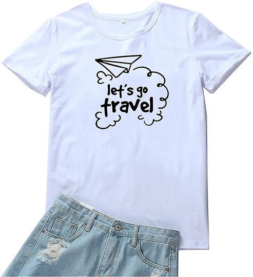 Discover T-shirt de Mulher de Manga Curta Let's Go Travel