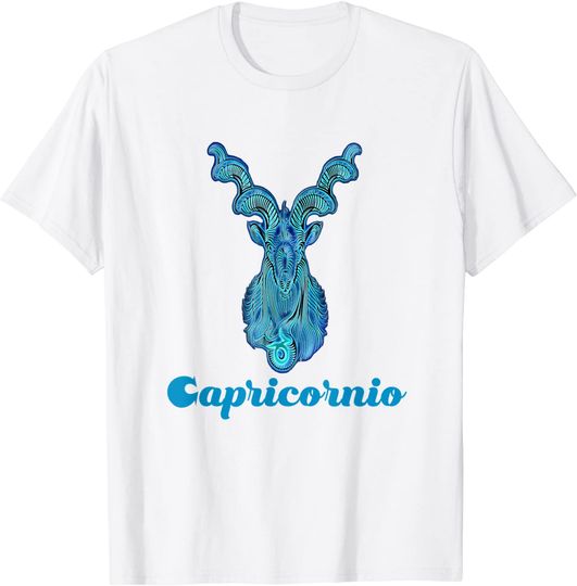Discover T-shirt Unissexo de Manga Curta com Símbolo Azul de Capricórnio